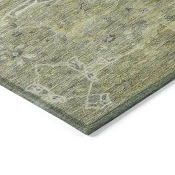 3' X 5' Artichoke Green And Gray Floral Washable Indoor Outdoor Area Rug