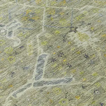 3' X 5' Artichoke Green And Gray Floral Washable Indoor Outdoor Area Rug