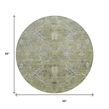 8' Artichoke Green And Gray Round Floral Washable Indoor Outdoor Area Rug