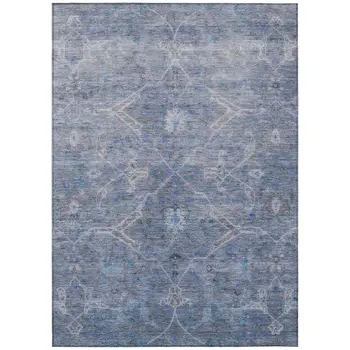3' X 5' Blue And Gray Floral Washable Indoor Outdoor Area Rug