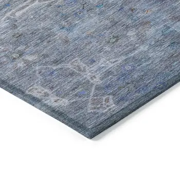 8' Blue And Gray Round Floral Washable Indoor Outdoor Area Rug