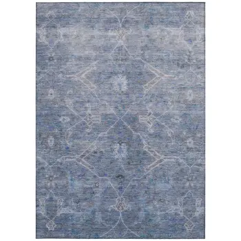 9' X 12' Blue And Gray Floral Washable Indoor Outdoor Area Rug