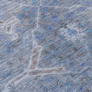 9' X 12' Blue And Gray Floral Washable Indoor Outdoor Area Rug