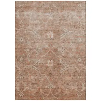 3' X 5' Coral And Copper Floral Washable Indoor Outdoor Area Rug