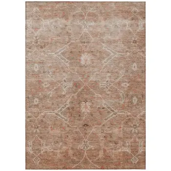 3' X 5' Coral And Copper Floral Washable Indoor Outdoor Area Rug