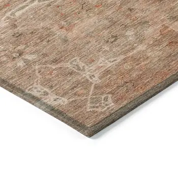 3' X 5' Coral And Copper Floral Washable Indoor Outdoor Area Rug