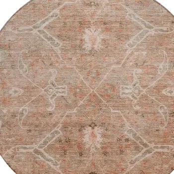 8' Coral And Copper Round Floral Washable Indoor Outdoor Area Rug
