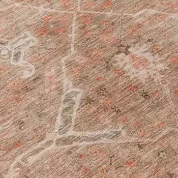 8' X 10' Coral And Copper Floral Washable Indoor Outdoor Area Rug