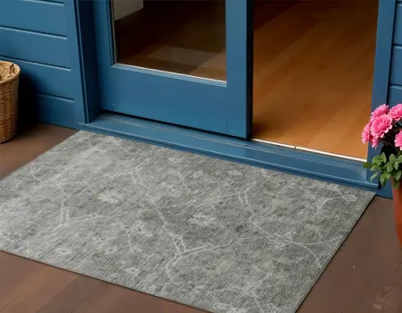 3' X 5' Pewter And Gray Floral Washable Indoor Outdoor Area Rug
