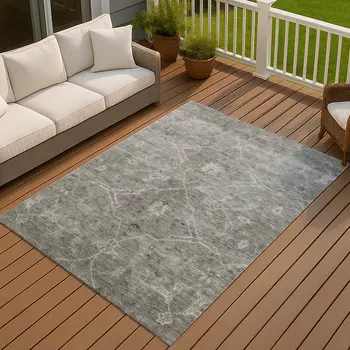 3' X 5' Pewter And Gray Floral Washable Indoor Outdoor Area Rug