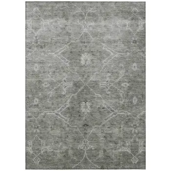3' X 5' Pewter And Gray Floral Washable Indoor Outdoor Area Rug
