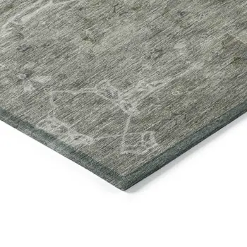 3' X 5' Pewter And Gray Floral Washable Indoor Outdoor Area Rug