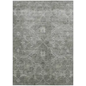 5' X 8' Pewter And Gray Floral Washable Indoor Outdoor Area Rug