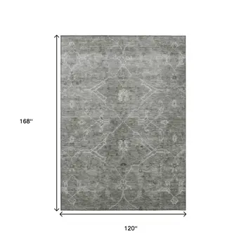 10' X 14' Pewter And Gray Floral Washable Indoor Outdoor Area Rug