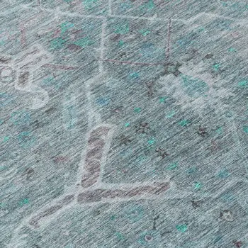 8' Teal Blue And Gray Round Floral Washable Indoor Outdoor Area Rug