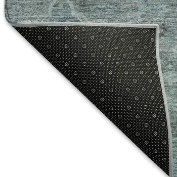10' X 14' Teal Blue And Gray Floral Washable Indoor Outdoor Area Rug