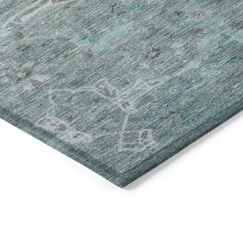 10' X 14' Teal Blue And Gray Floral Washable Indoor Outdoor Area Rug