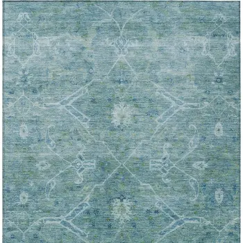 3' X 5' Turquoise And Ivory Floral Washable Indoor Outdoor Area Rug