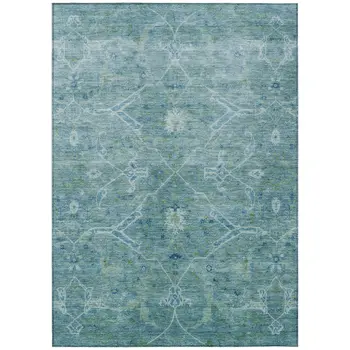 3' X 5' Turquoise And Ivory Floral Washable Indoor Outdoor Area Rug