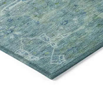 3' X 5' Turquoise And Ivory Floral Washable Indoor Outdoor Area Rug