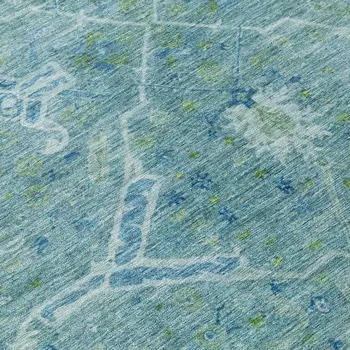 8' Turquoise And Ivory Round Floral Washable Indoor Outdoor Area Rug