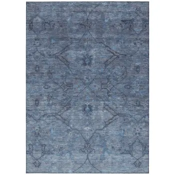 10' X 14' Blue And Gray Floral Washable Indoor Outdoor Area Rug