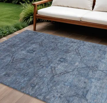 10' X 14' Blue And Gray Floral Washable Indoor Outdoor Area Rug