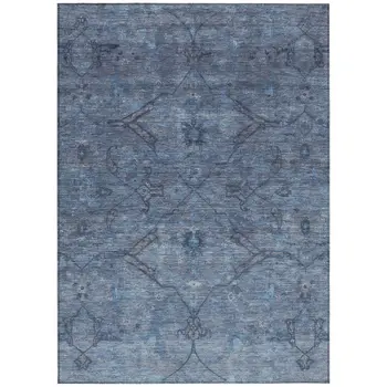 10' X 14' Blue And Gray Floral Washable Indoor Outdoor Area Rug