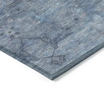 10' X 14' Blue And Gray Floral Washable Indoor Outdoor Area Rug