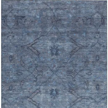 10' X 14' Blue And Gray Floral Washable Indoor Outdoor Area Rug