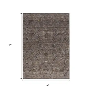 8' X 10' Brown And Taupe Floral Washable Indoor Outdoor Area Rug