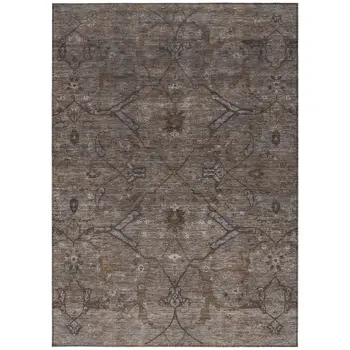 10' X 14' Brown And Taupe Floral Washable Indoor Outdoor Area Rug