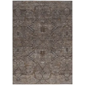 10' X 14' Brown And Taupe Floral Washable Indoor Outdoor Area Rug