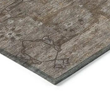 10' X 14' Brown And Taupe Floral Washable Indoor Outdoor Area Rug