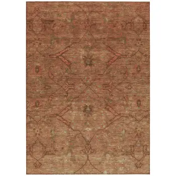 3' X 5' Terra Cotta And Taupe Floral Washable Indoor Outdoor Area Rug