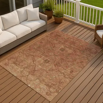 5' X 8' Terra Cotta And Taupe Floral Washable Indoor Outdoor Area Rug