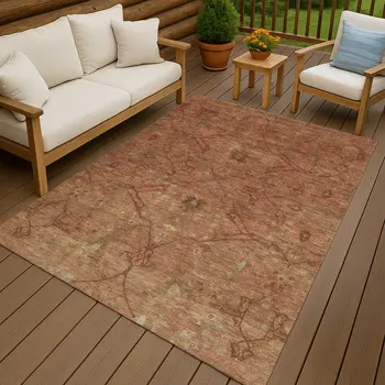5' X 8' Terra Cotta And Taupe Floral Washable Indoor Outdoor Area Rug