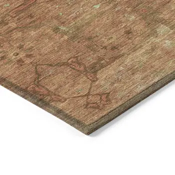 8' Terra Cotta And Taupe Round Floral Washable Indoor Outdoor Area Rug