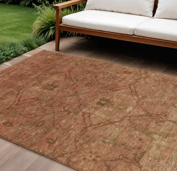 8' X 10' Terra Cotta And Taupe Floral Washable Indoor Outdoor Area Rug