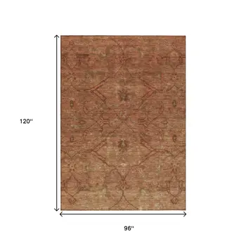 8' X 10' Terra Cotta And Taupe Floral Washable Indoor Outdoor Area Rug