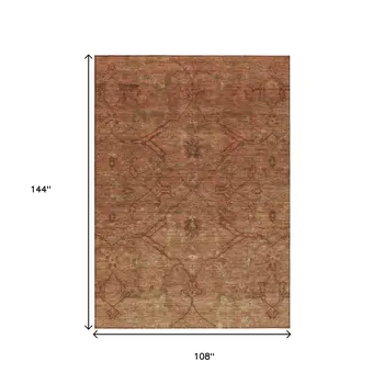 9' X 12' Terra Cotta And Taupe Floral Washable Indoor Outdoor Area Rug