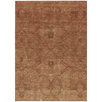 10' X 14' Terra Cotta And Taupe Floral Washable Indoor Outdoor Area Rug
