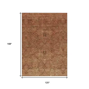 10' X 14' Terra Cotta And Taupe Floral Washable Indoor Outdoor Area Rug