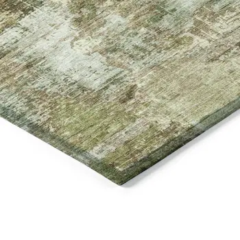 5' X 8' Artichoke Green And Beige Abstract Washable Indoor Outdoor Area Rug