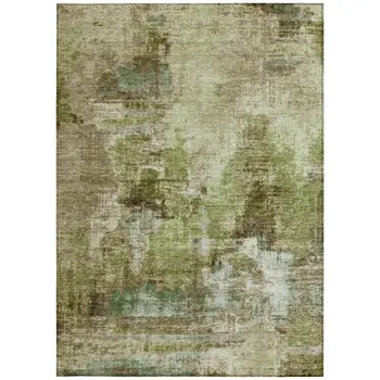 5' X 8' Artichoke Green And Beige Abstract Washable Indoor Outdoor Area Rug