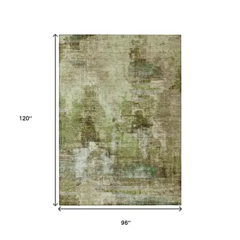 8' X 10' Artichoke Green And Beige Abstract Washable Indoor Outdoor Area Rug