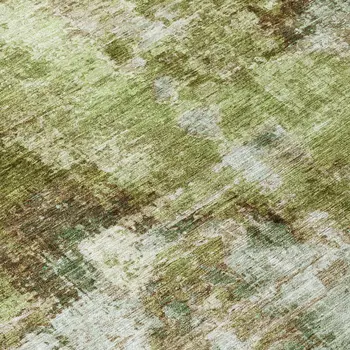 8' X 10' Artichoke Green And Beige Abstract Washable Indoor Outdoor Area Rug