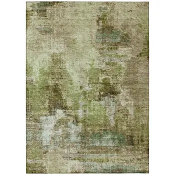 9' X 12' Artichoke Green And Beige Abstract Washable Indoor Outdoor Area Rug