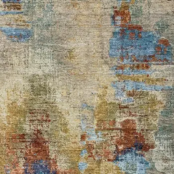 3' X 5' Beige Blue And Gold Abstract Washable Indoor Outdoor Area Rug
