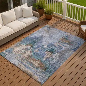 3' X 5' Blue Gray And Brown Abstract Washable Indoor Outdoor Area Rug